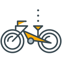 Stylized bicycle icon with yellow and grey.