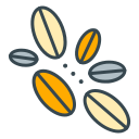 Forme ovali colorate e stilizzate con puntini sparsi sul bianco.