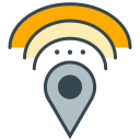 Un pin di localizzazione grigio con archi di segnale arancioni.