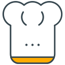 A white chef's hat icon with an orange base.
