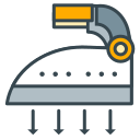A clothes iron emitting steam.