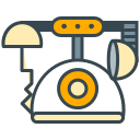 A cartoon vintage rotary telephone with a dial.