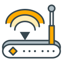 A router emitting wi-fi signals with an antenna.