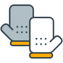 Two grey and white oven mitts with orange cuffs.