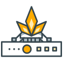 A network device with a stylized orange flame icon.