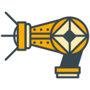 A stylized retro-futuristic device with a geometric pattern.