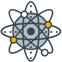 A stylized icon of an atom with orbiting electrons.