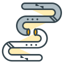 Two curved pipes with yellow highlights connecting in the middle.