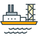 An icon of an oil rig ship on water.