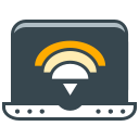Ein Laptop, der ein WLAN-Signal anzeigt.