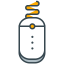 A white computer mouse with a yellow cord.