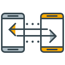 Due smartphone che si scambiano dati con frecce e linee tratteggiate.