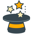 Sombrero de copa mágico con estrellas brillantes.