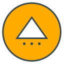 Yellow circle with white upward triangle and three dots.