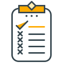 Clipboard with a checklist, featuring a checkmark and multiple crosses