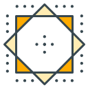 Orange-gelbes geometrisches Sternmuster mit Punkten.
