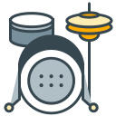 Cartoon drum kit featuring bass drum and cymbal.