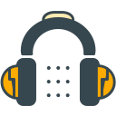 A stylized icon of dark grey and yellow headphones.