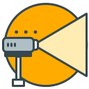 Spotlight icon casting light onto an orange circle.