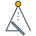 A stylized musical triangle instrument with a beater.