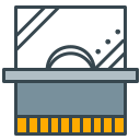 Minimalist icon of a service counter with a window