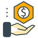 Une main tenant un hexagone avec un signe dollar