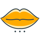 Labios estilizados naranjas con la boca cerrada y tres puntos.