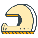 A light yellow motorcycle helmet with orange stripes.