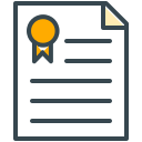 Certificate icon with a gold award seal.