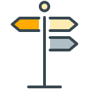A signpost with multiple directional arrows pointing different ways.