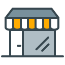 A cartoon icon of a small storefront with an awning.