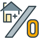 House icon with plus sign and percentage symbol.