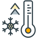 Icon showing a thermometer, snowflake, and two upward arrows.