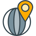 A stylized globe with an orange location pin.