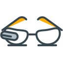 Brille mit angeschlossenem digitalen Display.
