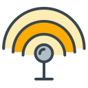 Orange and yellow icon of a wireless signal.