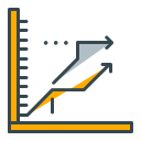 Graph showing two upward trending lines with arrows.