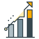 Bar chart with an upward trending line graph