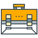An orange and grey outline icon of a briefcase.
