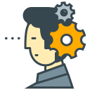 Gears turning inside a person's head, symbolizing thought.