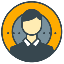 Stylized icon of a person in a circular frame
