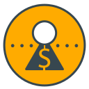 Yellow circle with a keyhole shape and a dollar sign.