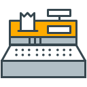 A cartoon cash register with a receipt.