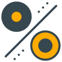 A stylized percentage sign in dark grey and orange.