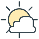 A cartoon sun partially hidden by a white cloud.