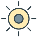 Un icono estilizado de sol con líneas radiantes.