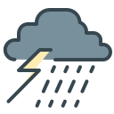 雨と稲妻が描かれた嵐雲のアイコン。