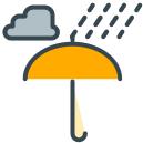 Una nuvola grigia che piove su un ombrello arancione.