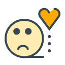Ein trauriges Gesicht-Emoji, das an ein Herz denkt.