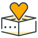 Un cuore giallo che fluttua sopra una scatola aperta.